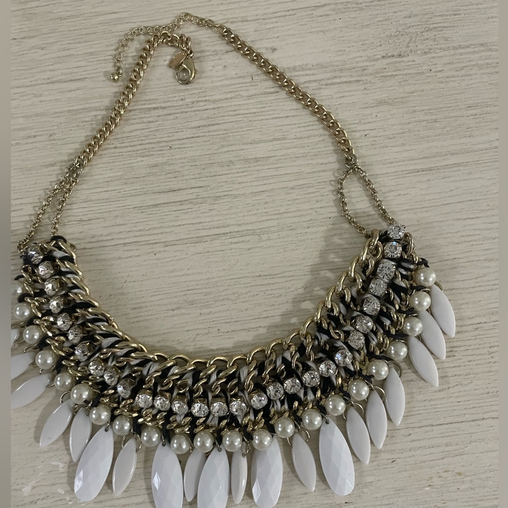 Express women  Statement necklace white Gold and black braided